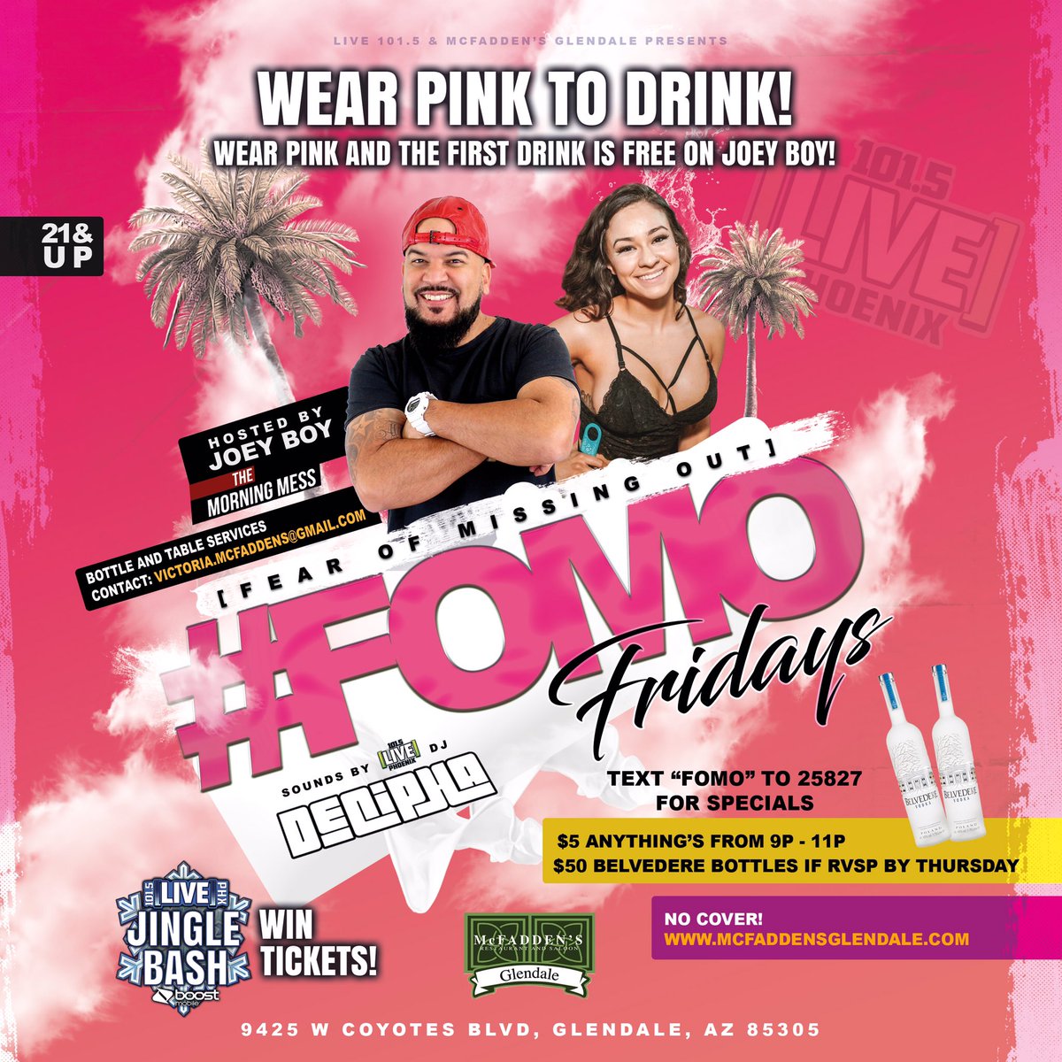 WEAR PINK TO DRINK! Join <a href="/joeyboy1/">.</a>, <a href="/DJDECiPHA/">DECiPHA</a> &amp; Isabel behind the bar for those $50 bottles all night long at <a href="/McFaddensGD/">McFaddens Glendale</a> #FOMOFridays