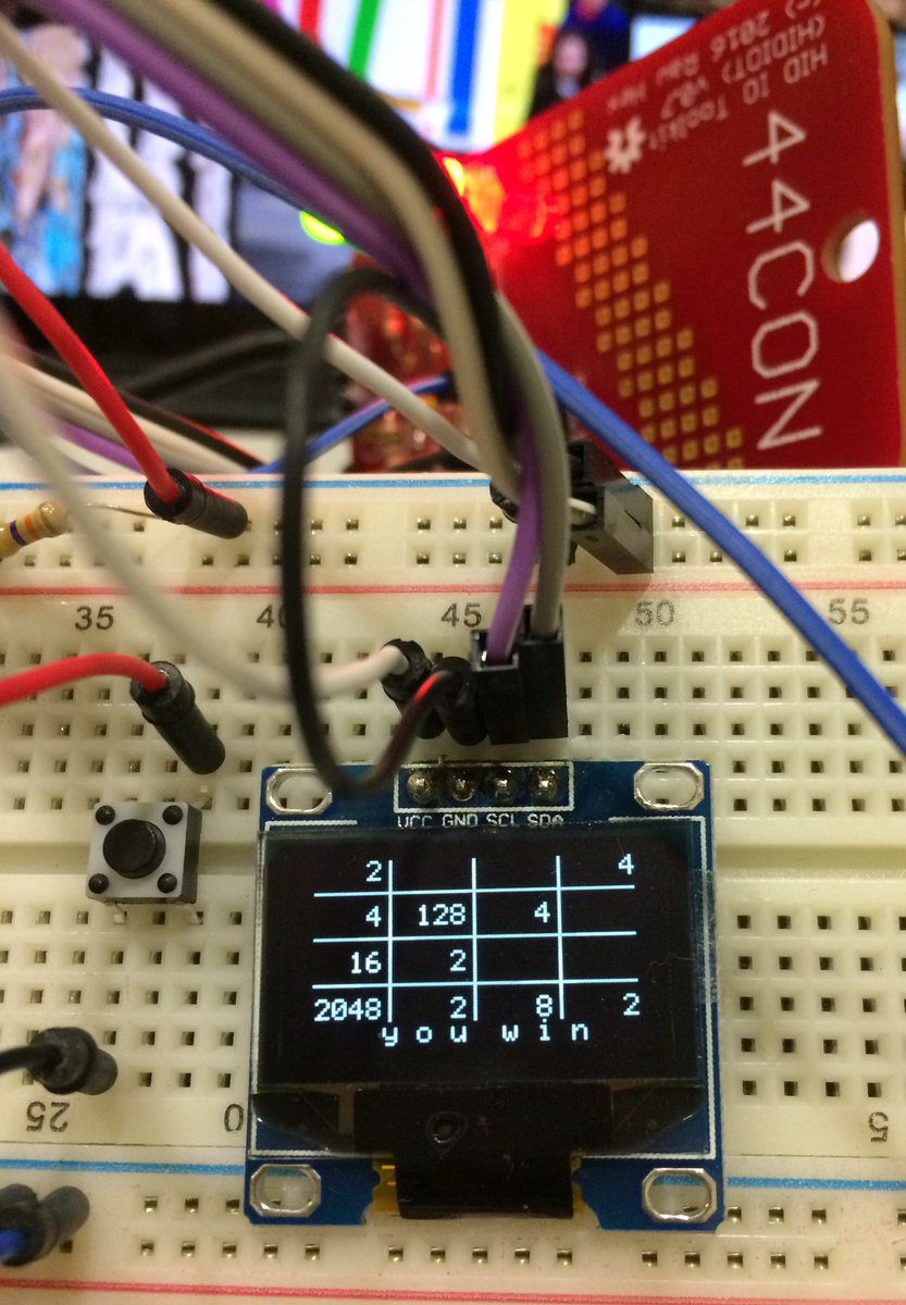 therealsaumil's tweet photo. Built the 2048 game with my @44CON #HIDIOT badge! Mad fun revisiting electronics after 30 years! h/t @stevelord 

https://t.co/kCyYqBAbkq https://t.co/HYGbEkIz0T