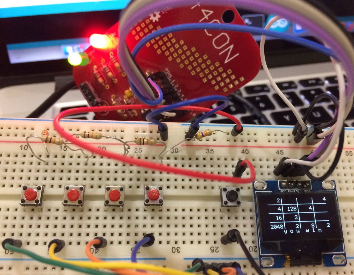 therealsaumil's tweet photo. Built the 2048 game with my @44CON #HIDIOT badge! Mad fun revisiting electronics after 30 years! h/t @stevelord 

https://t.co/kCyYqBAbkq https://t.co/HYGbEkIz0T