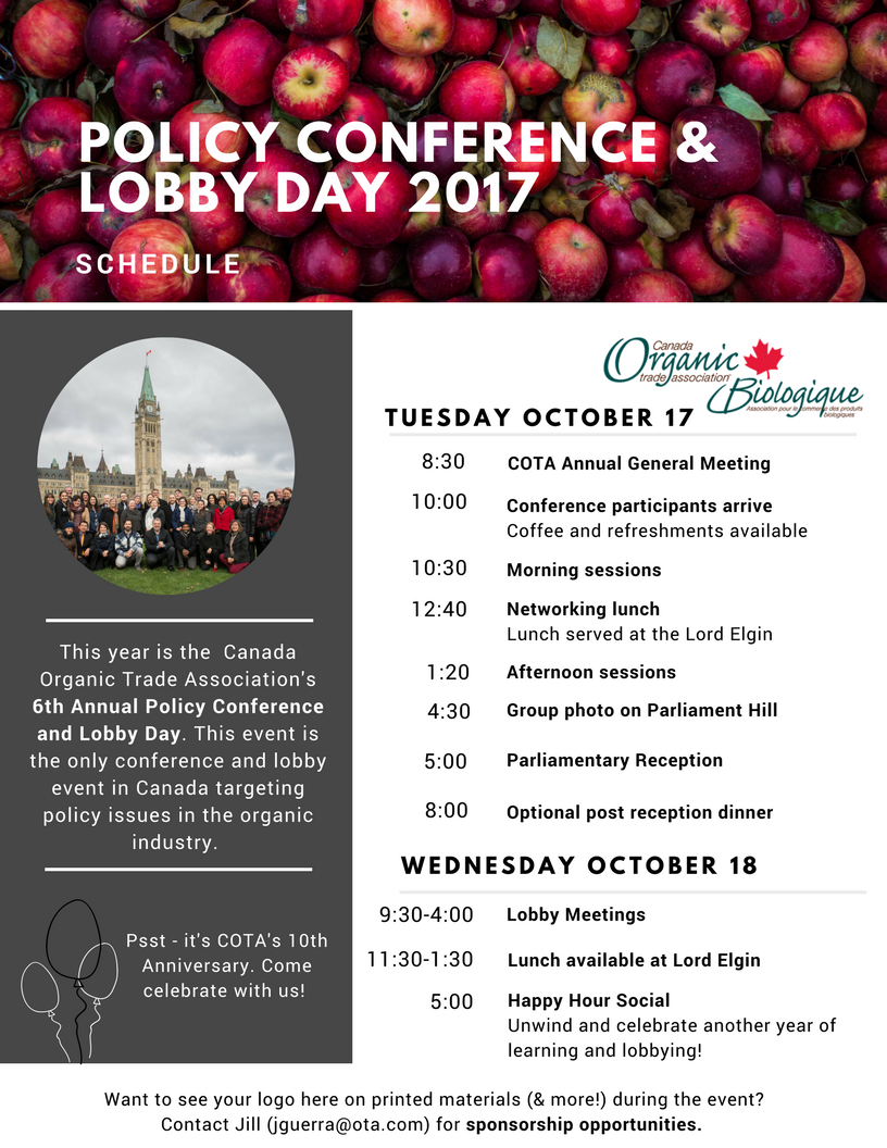 CanadaOrganic's tweet photo. Our Parliament Day 2017 activities are fast approaching! Join COTA Members on Oct 17/18th in Ottawa for 3 great events rolled into one! https://t.co/E2RxcBUWMt