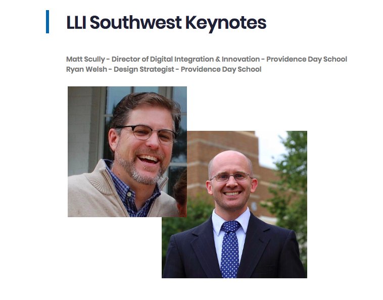 jcolley8's tweet photo. We're excited to announce @mattscully & @rwelsh8 as keynotes for the LLI Southwest Conference at @oakridgeowls on Feb. 22-23. You don't want to miss it! https://t.co/DCfK2HQCgM #edchat #isedchat #llichat https://t.co/0yQlVGOzry