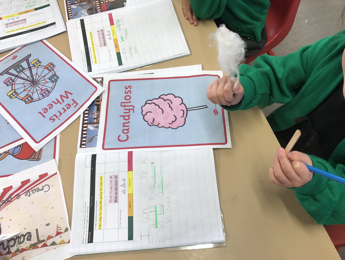 Benjipad's tweet photo. We wrote about what we could see, smell and hear at the goose fair as we made and ate our candy floss! The room smelled so sweet and tasty! https://t.co/jLuGFSEFRI