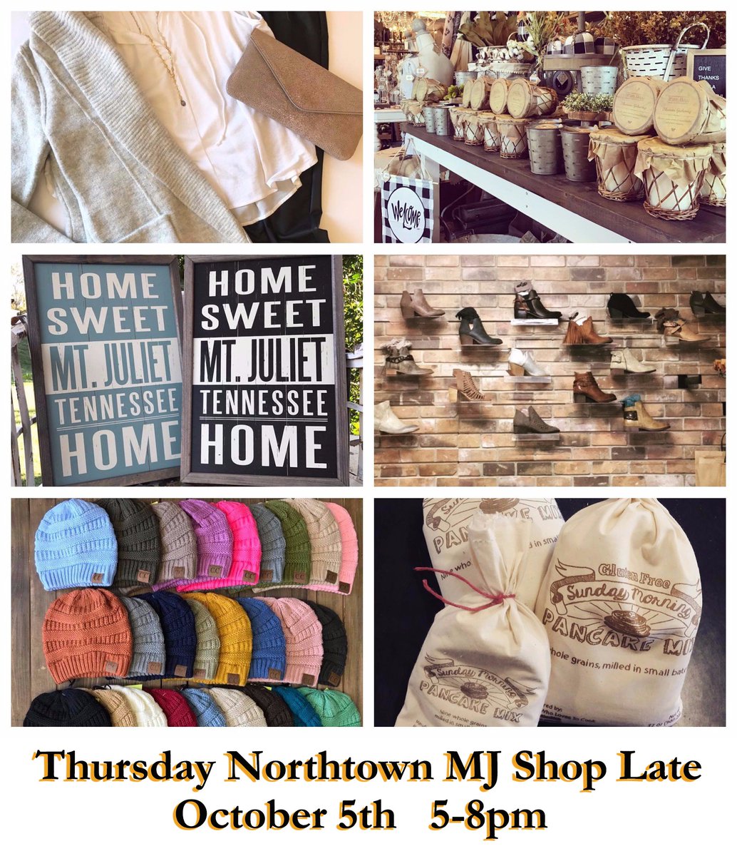 VisitMtJuliet's tweet photo. Last call for fall! Find your favorite styles before they're gone! 
Join us for Shop Late Northtown MJ tonight from 5-8pm.
#ShoppinginMJ https://t.co/E3ooSV5Vkb