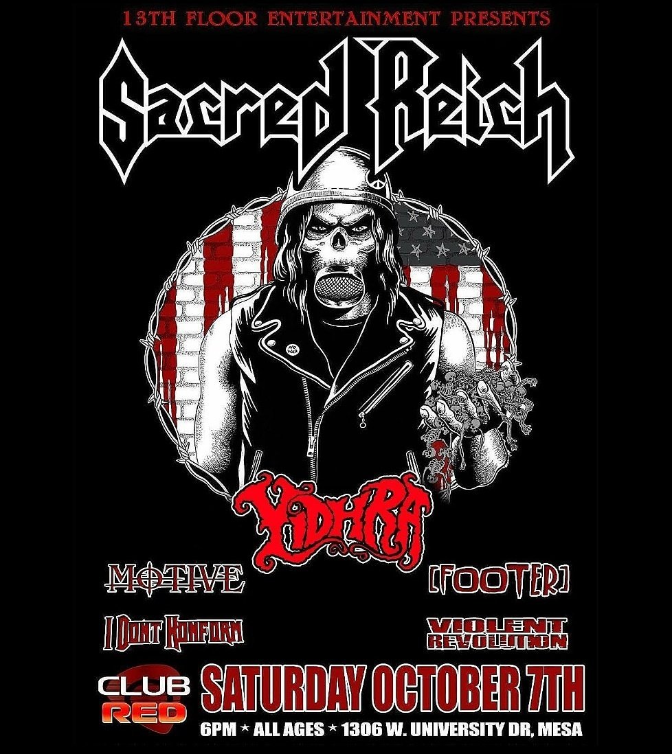 SacredReich's tweet photo. Hometown show Saturday! Last show of the tour and the year. Don't miss out. See you there!
#sacredreich #30yearsofignorance #surfnicaragua https://t.co/bDWGyKUTYR