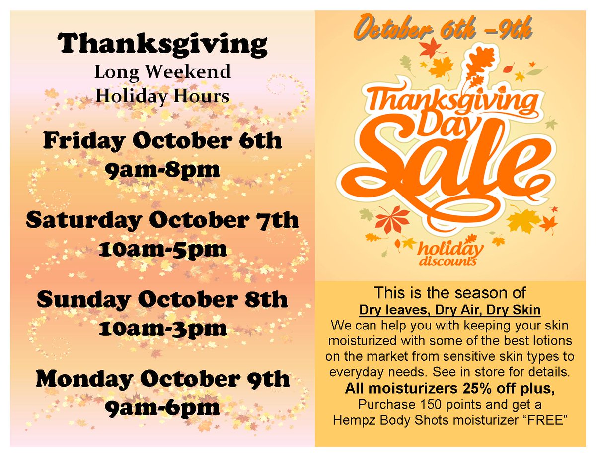 YVR_suntan's tweet photo. #VanSunTan We're open this Thanksgiving Holiday Weekend
Save 25% on all moisturizers + receive a free moisturizer with a package purchase https://t.co/bTaBRBKiRz