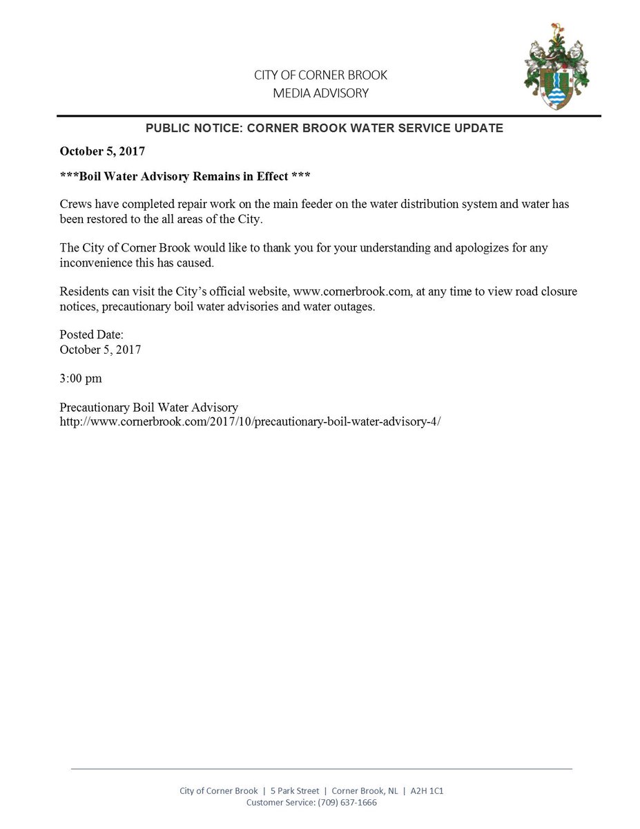 Corner Brook On Twitter Public Notice Crews Have Completed