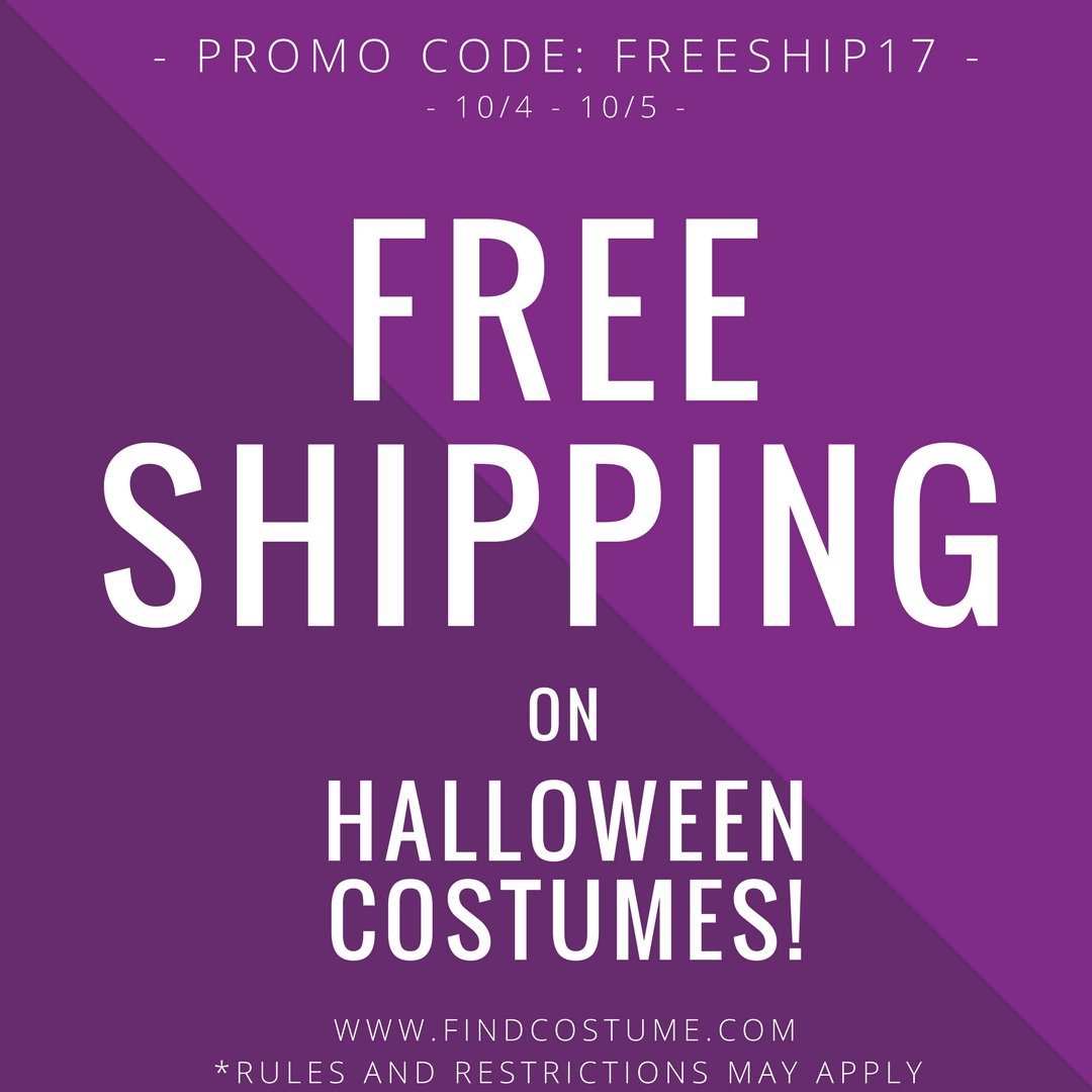 FindCostume's tweet photo. LAST CHANCE for free shipping on Halloween costumes! Use promo: FREESHIP17 at checkout on https://t.co/K1JpYhKvgz 🎃 https://t.co/6S4Orh69tj