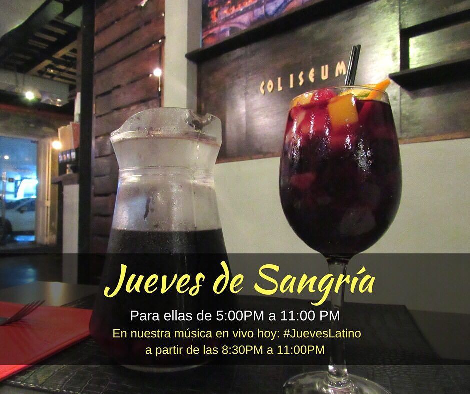 Coliseumpty's tweet image. • Jueves de Sangria En @coliseumpty Para las consentidas 2$ en sangría. Y en la música #JuevesLatino ¡Ven a pasar … ift.tt/2xkGa7h