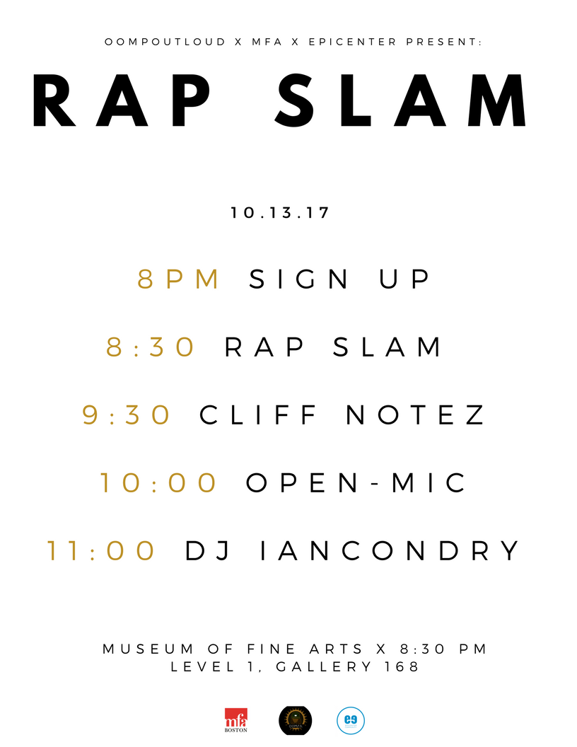 tcproj's tweet photo. .@mfaboston s Late Nite is going to be #lit! Catch @OompOutLoud s #RapSlam, see amazing art & more! https://t.co/JZnYzSkVCR https://t.co/eCkkvfwaBA