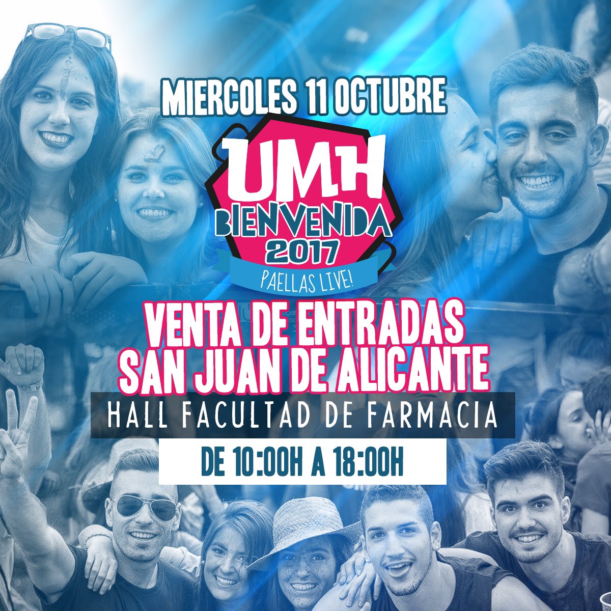 EL MIÉRCOLES 11 también estaremos en San Juan (Facultad de farmacia) para que puedes comprar tu entrada 🎟 para la Bienvenida UMH 🤗🤗🤗