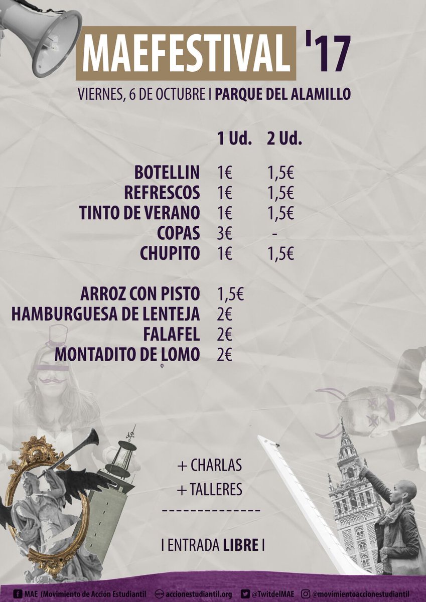 TwitdelMAE's tweet photo. Ya están aquí los precios del #MAEFEST para que nadie se quede sin su tapa y su bebida. Para todos los gustos y para todos los bolsillos :) https://t.co/y27TZpANuL
