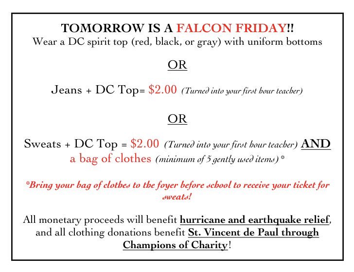 Divine Child Hs On Twitter Falcons Help Support Disaster Relief