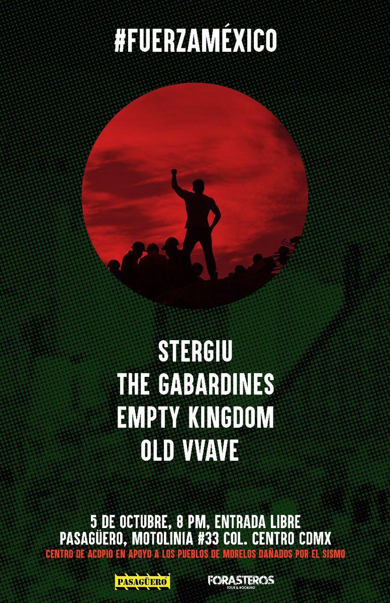 pasaguero's tweet photo. Esta noche #Stergiu + #TheGabardines + #EmptyKingdom + #OldVvave en #Pasaguero! https://t.co/8UNvYo6rpj
