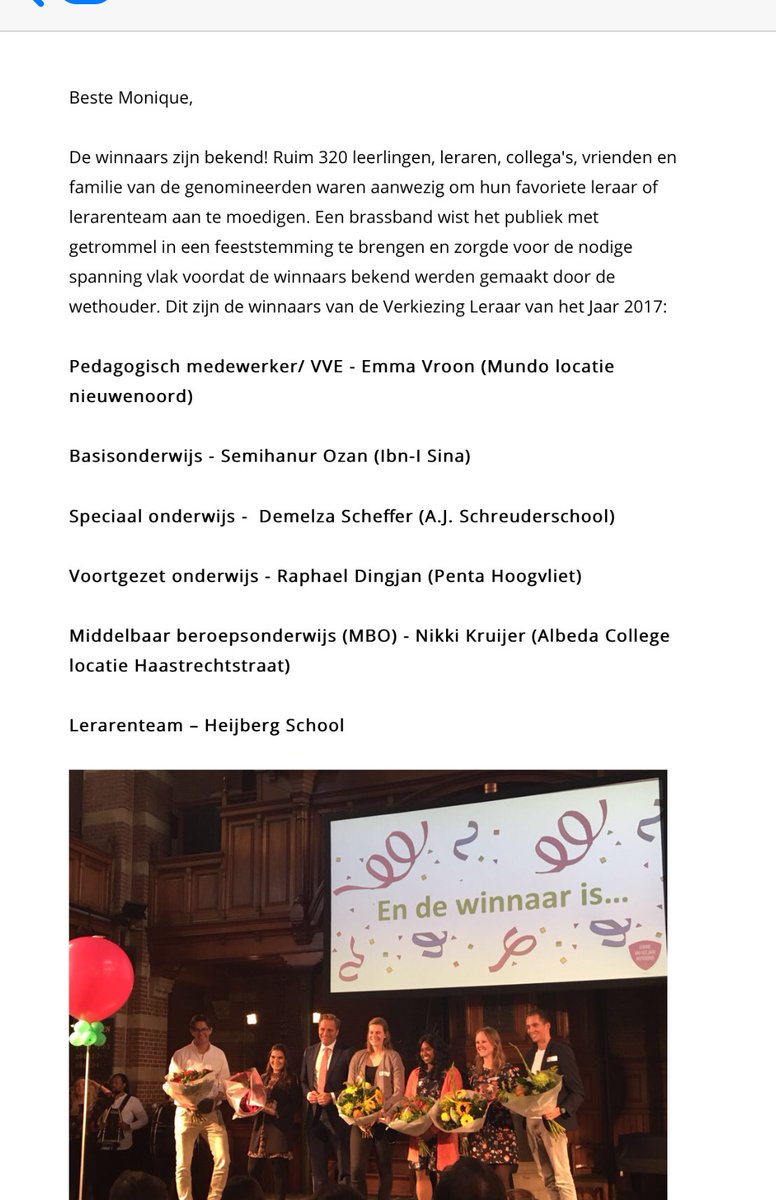 #leraarvanhetjaar #rotterdam #kinderopvang en de winnende Pmer is onze Emma Vroon