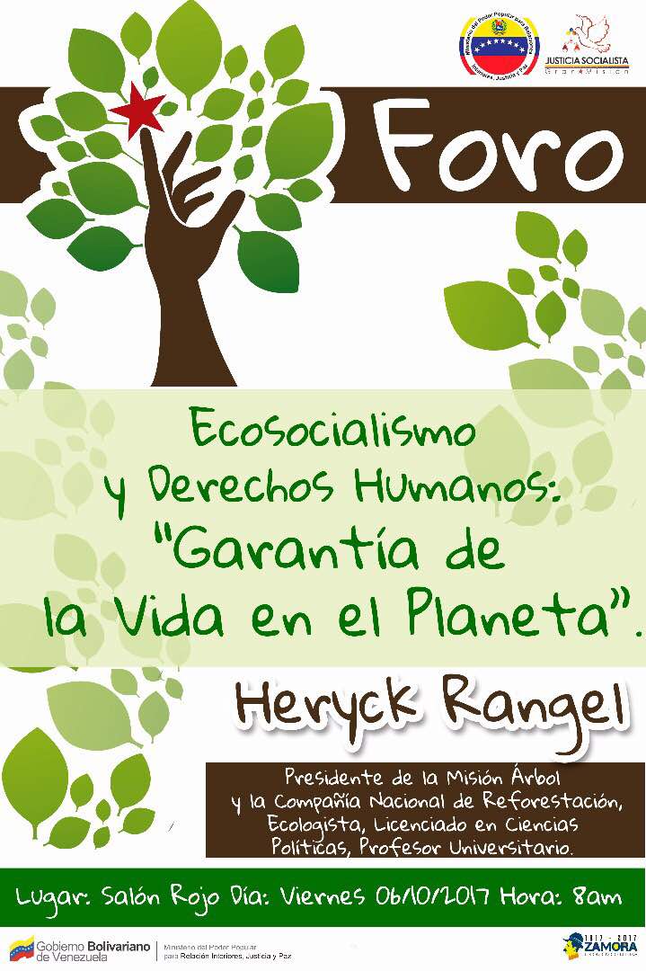 DGNBEnLinea's tweet photo. Se invita a interesados al Foro Ecosocialismo y Derechos Humanos "Garantía de la Vida en el Planeta"
Salón Rojo @mijpvenezuela 
Hora: 8:00am https://t.co/5bFqYZbkI3
