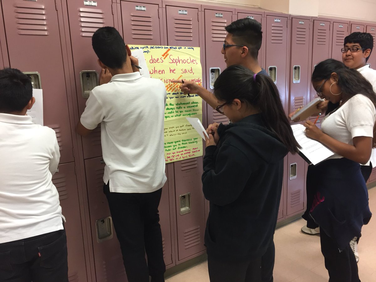 MrsMonock's tweet image. Ss utilizing a gallery walk to engage in discussion on our Decisions That Matter Unit @MS137Heroes #studentengagement #msela #elaclass