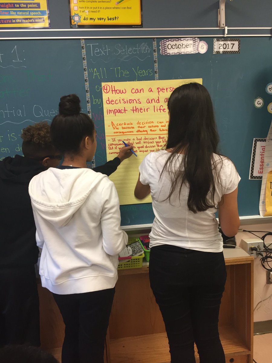MrsMonock's tweet image. Ss utilizing a gallery walk to engage in discussion on our Decisions That Matter Unit @MS137Heroes #studentengagement #msela #elaclass