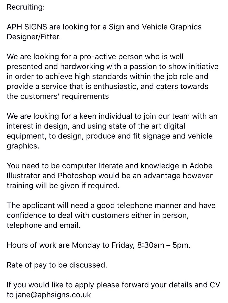 APHSigns's tweet photo. Could you be the next to join our team? #Wrexham #jobopening https://t.co/vtWzOhotP3