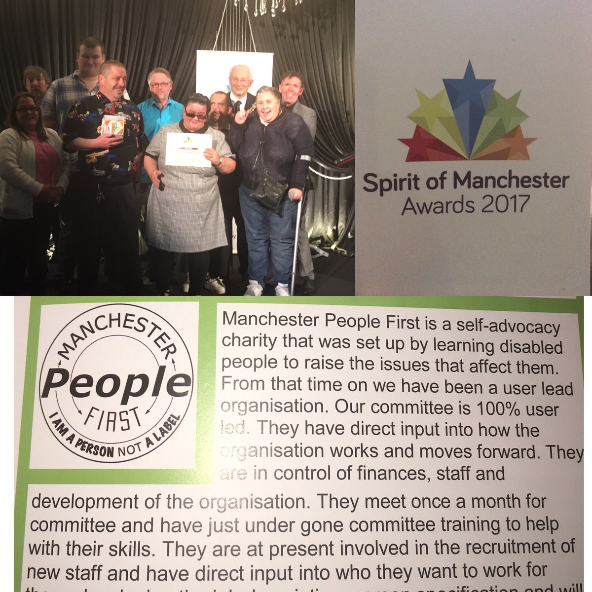 umerkhan's tweet photo. Popular winners of the night thus far #SpiritofMcr best service user involving organisation #ManchesterPeopleFirst ππ https://t.co/eBWyDDRV54