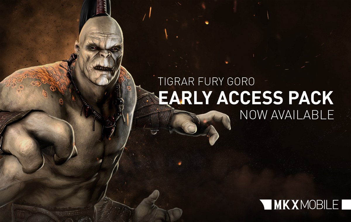 MortalKombat's tweet photo. The Master of Kombat has arrived! Get Tigrar Fury Goro today in the Early Access pack!  #mkxmobile #MK25 https://t.co/32vzDAu0UQ