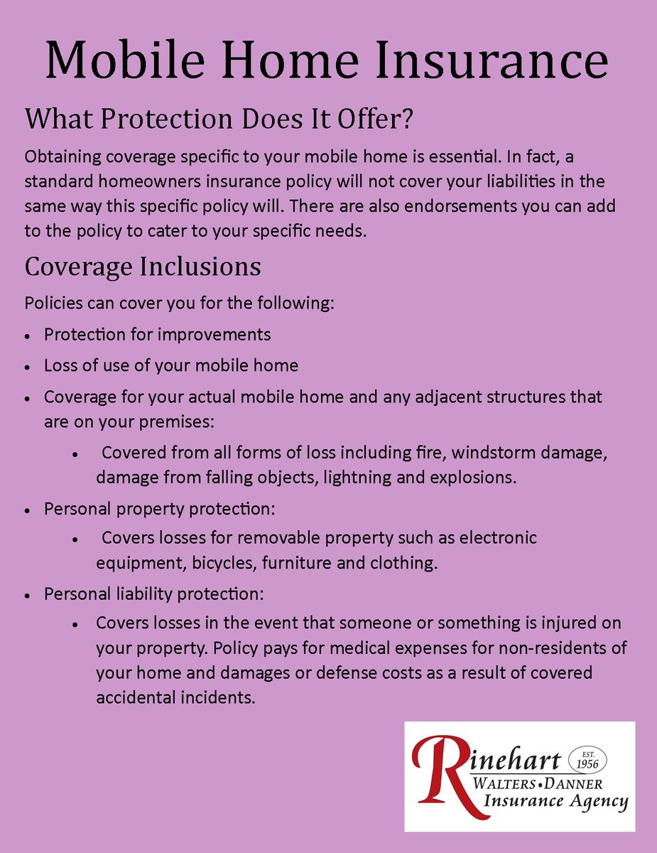 RinehartIns's tweet image. Did you know you need a special type of insurance policy for a mobile home? #TipOfTheDay #MobileHome #MobileHomeInsurance #Insurance