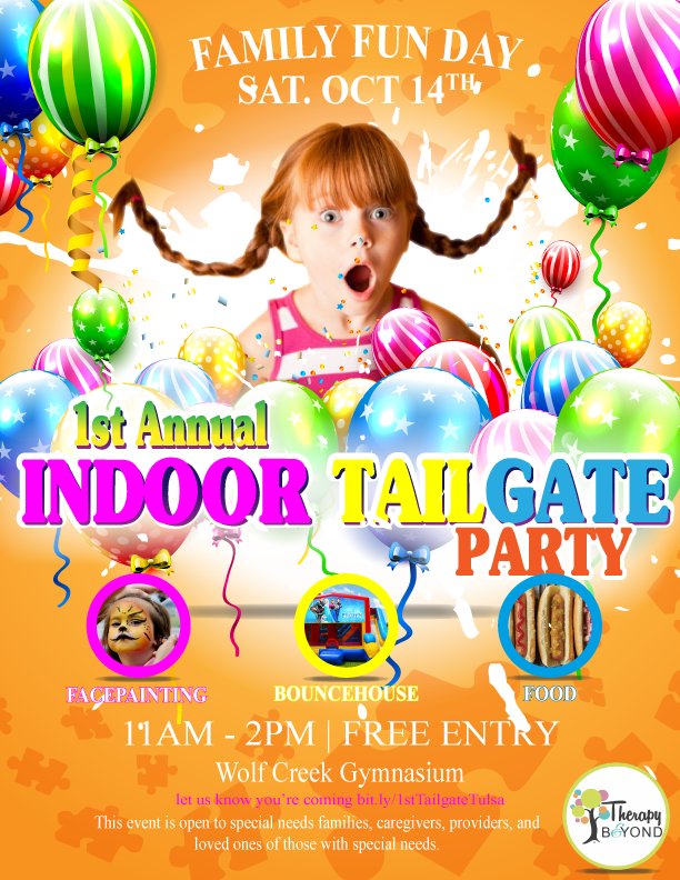 AFLocations's tweet photo. Autism Friendly Location @TherapyBeyond is hosting a tailgate party and you're invited! #autismfriendly #autism #imaok https://t.co/M68P9puBCI