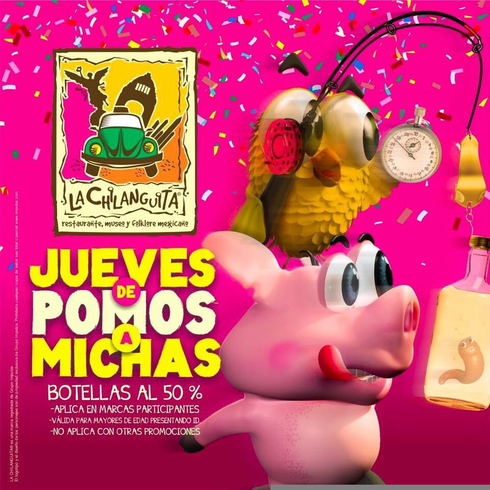 Hoy bot. al 50% de descuento copeo Godínez de 5 a 9 pm y la mejor banda No nos vamos nos transformamos último fin de sem chilanguita Loreto