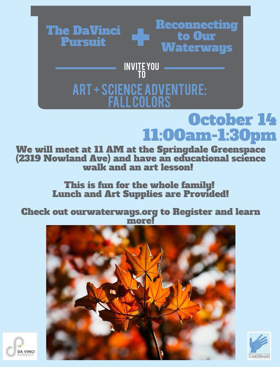 Williams_Creek's tweet photo. Join @ourwaterways & #TheDaVinciPursuit along #PoguesRun next Saturday 10/14 for art, science, and nature https://t.co/9bBMMRncjv