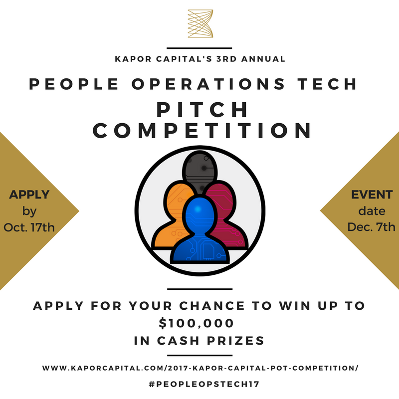 KaporCenter's tweet photo. Apply by Oct 17th to compete in @KaporCapital's 3rd Annual #PeopleOpsTech17 Competition #hr #tech https://t.co/UcIHDnWBkg https://t.co/zmCQKglS4l