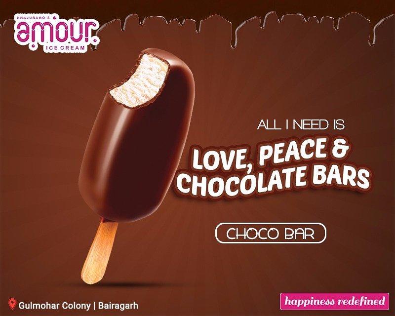 AmourIcecream's tweet photo. What all we need is love, peace and #Chocobars to make our life more beautiful. Visit us to the nearest #Amour at #Bhopal #Dessert #fun https://t.co/jF49Cfacy0