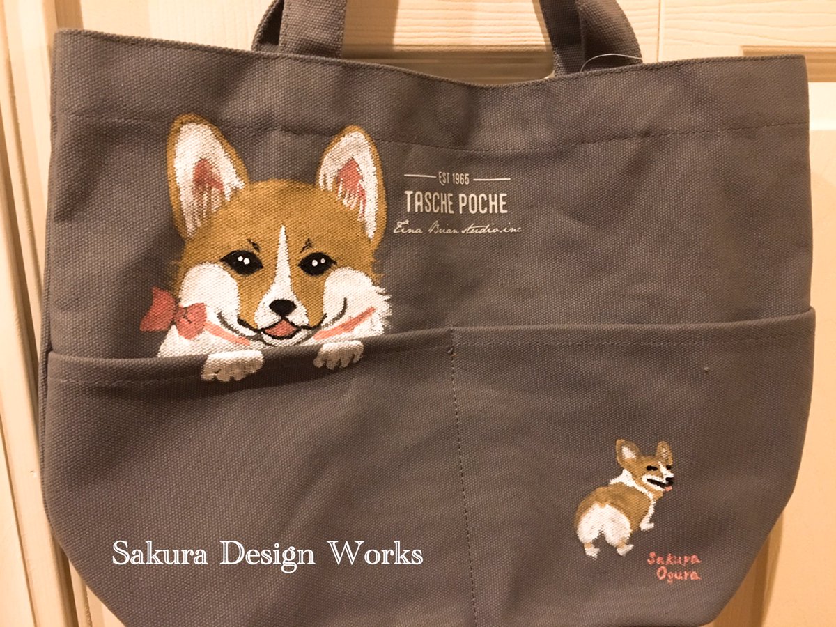 桜デザインワークス En Twitter オーダー制作 美人なコーギーちゃんの手描きトートバッグ コーギー 犬 トートバッグ イラスト 手描き