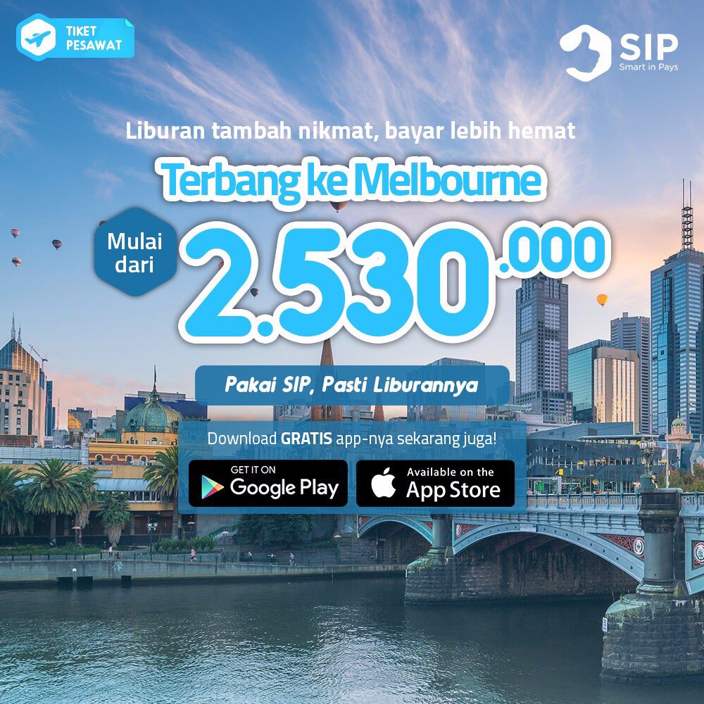 SmartInPays's tweet photo. Mau? Segera pesan tiketnya yuk! Download gratis #SIPApp sekarang juga di Google Play dan App Store. 
https://t.co/5JbWVJeYwd https://t.co/Mx4GHLpxlX