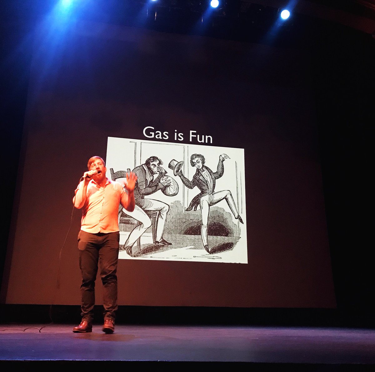 theignitesf's tweet photo. Whee! Conor Lenahan takes us on a wild ride through the secret history of Phlogiston. 😱 #IgniteSF https://t.co/9HQIdjR1u0