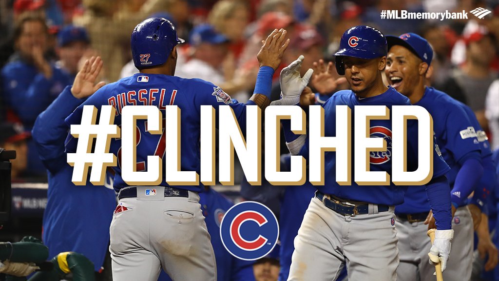 Hey, Chicago, what do you say? The defending champs are headed back the #NLCS! #CLINCHED