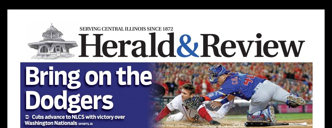 ByChrisCoates's tweet image. And here's a look at Friday @heraldandreview front page top.  @Cubs head to Chavez Ravine.