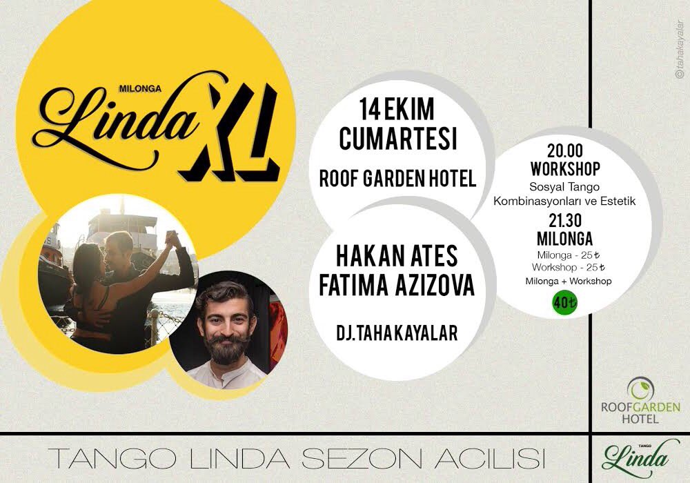 tangolindaa's tweet photo. Tango Linda Sezon Açılışı 
14 Ekim Cumartesi 21.30
Hakan Ateş y Fatima Azizova
Dj Taha Kayalar https://t.co/tlELn6vF6I
