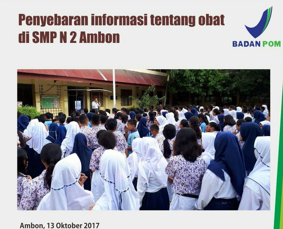BPOMAmbon's tweet photo. Penyuluhan tentang Obat kepada Siswa-siswi SMP N 2 Ambon https://t.co/foqwoUsSkh