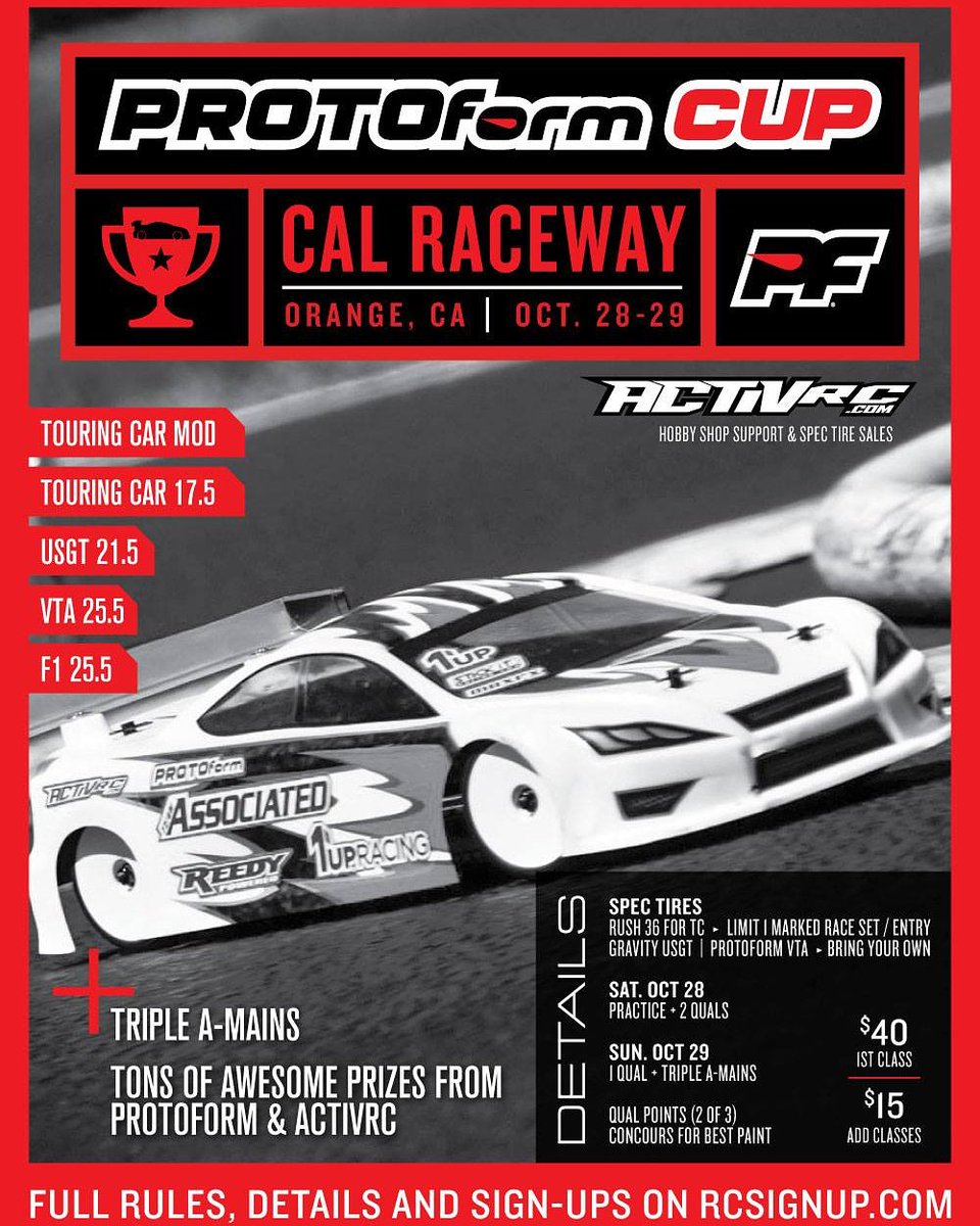 ActivRc's tweet photo. PROTOform Cup @ Cal Raceway
Event registration
https://t.co/OUl61DmUwM
#activrc #protoform #calraceway #rushrctire
https://t.co/JFdaeb9c0s https://t.co/8dp5ThO1rt