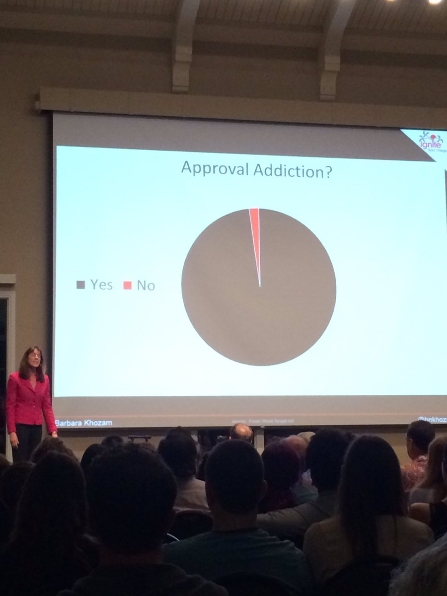 "99% of us suffer from approval addiction" <a href="/bnkhozam/">Barbara Khozam</a>  #ignitesd