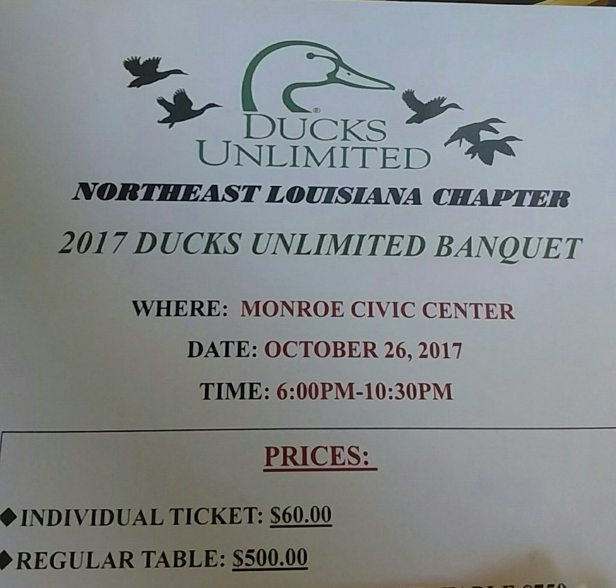 MarkIKerry's tweet image. ducks.org/Louisiana/even…!

It is not too late to buy tickets!