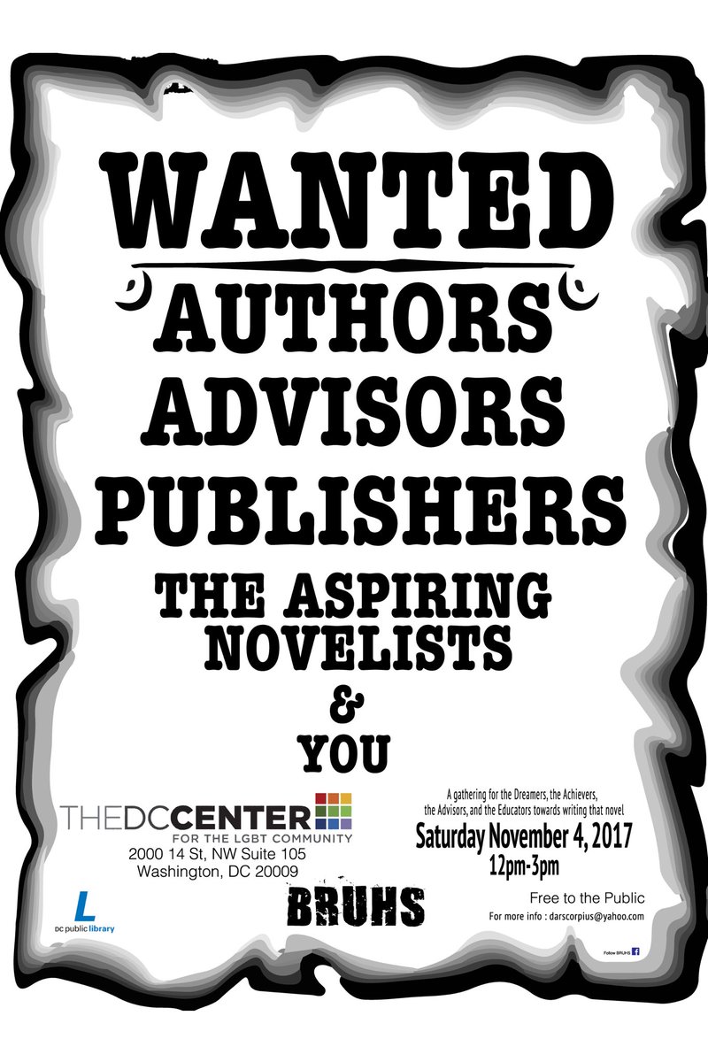 BRUHSDC's tweet photo. Nov 4: @BRUHSDC presents The Writer's Block: SGL Men of Color and the Unfinished Novel, noon-3pm @TheDCCenter.
Free and open to the public. https://t.co/poLdCexUfD