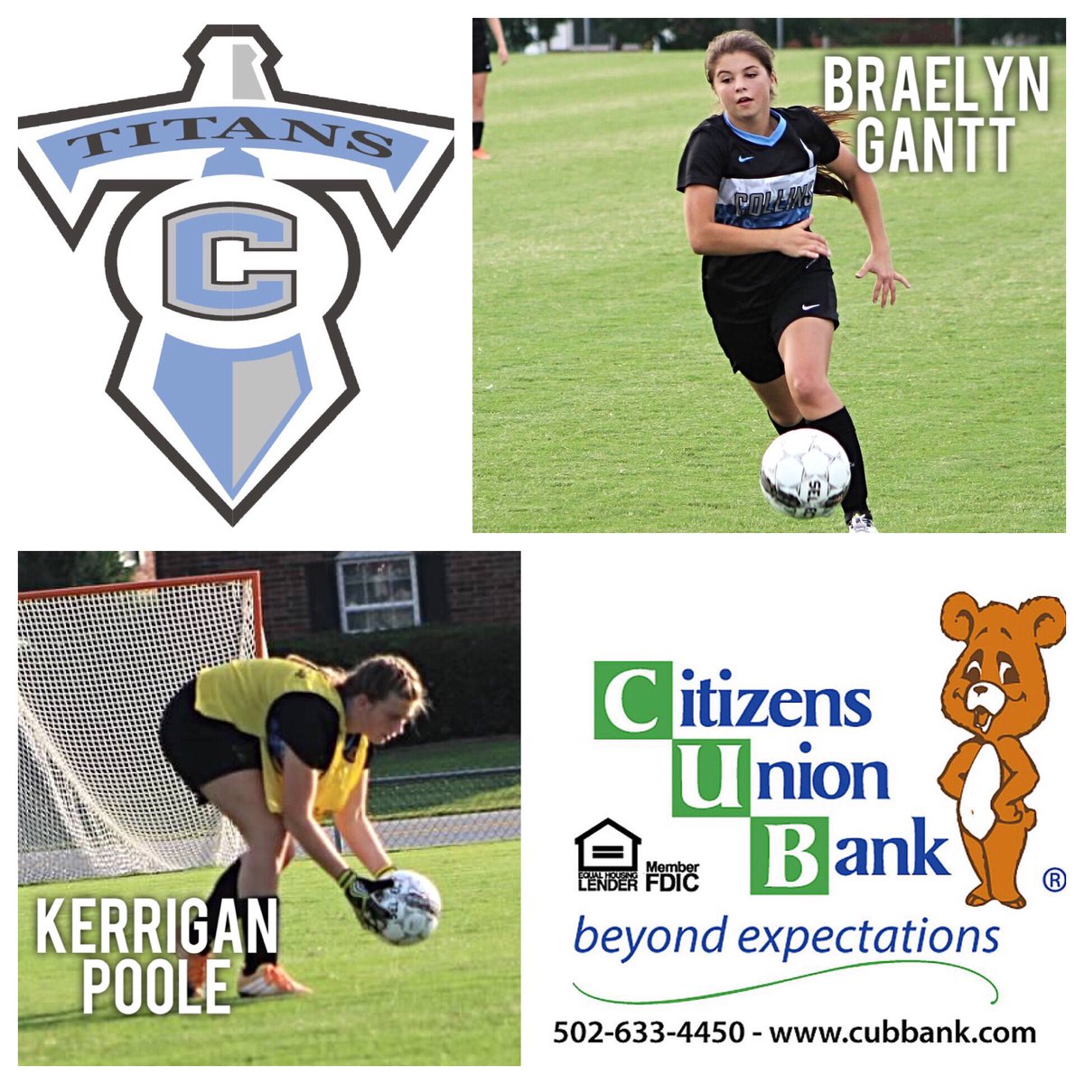 .<a href="/Titans_Soccer1/">Collins Girls Soccer</a> CUB Bank Players of the Game last night in victory over Western Hills:
Kerrigan Poole &amp; Braelyn Gantt.
#LetsGoTitans