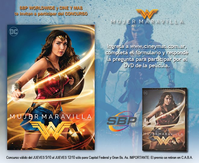 cineymas's tweet photo. #Concurso ::: ¡Ganate el #DVD de #MujerMaravilla! Ingresá a https://t.co/5kiJ9RBLLe y completá el formulario. Además... ¡follow y RT! https://t.co/t0f1eY91ld