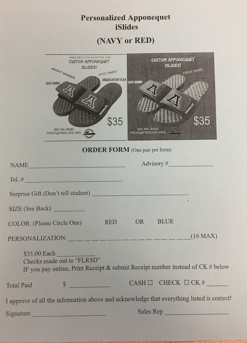 apponequet_deca's tweet photo. Hey Laker Nation! Anyone interested in buying theses Apponequet slides see Mr.Rosa for a form and more details! https://t.co/d0M9SgzahK