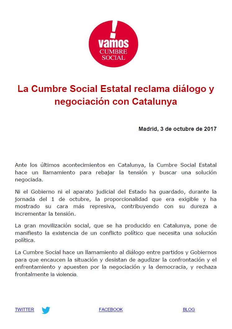 SocialcumbreS's tweet photo. La Cumbre Social Estatal reclama diálogo y  negociación #Catalunya https://t.co/SyUf6QfgDy … #Gala4GH #EstoyVivo5 #ReviviendOT #landrober98 https://t.co/oFSwtclQJb