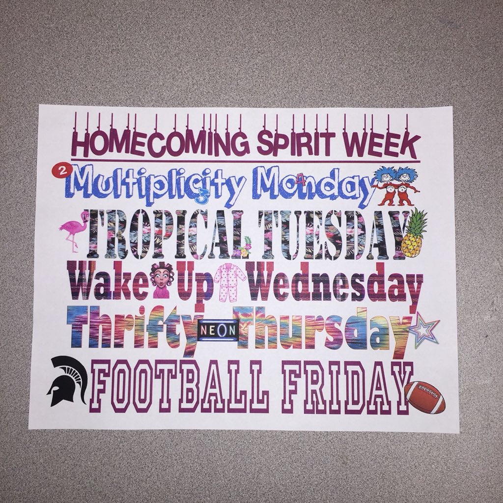 SPIRIT WEEKS STARTS MONDAY!! go all out next week and BE CREATIVE!!!
