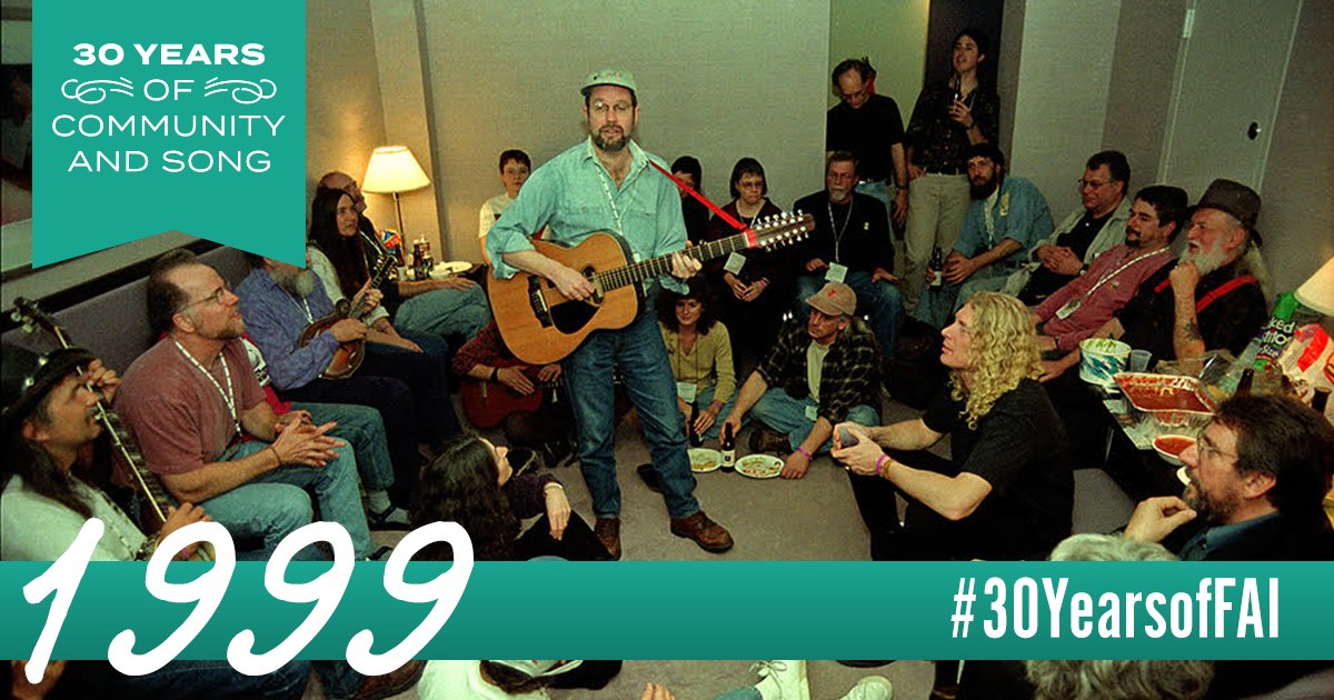 folkalliance's tweet photo. #FAI1999 photo of an #AFMLocal1000 #MusiciansUnion sing-along that included @mccutcheonfolk & #UtahPhillips! #30YearsofFAI 📷 RobertCorwin https://t.co/ArKXNQ4SGd