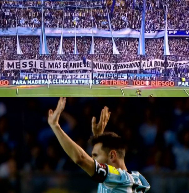 JuezFutbol's tweet photo. "Messi el más grande del mundo. Bienvenido a La Bombonera" https://t.co/Q8ILh1sgPP