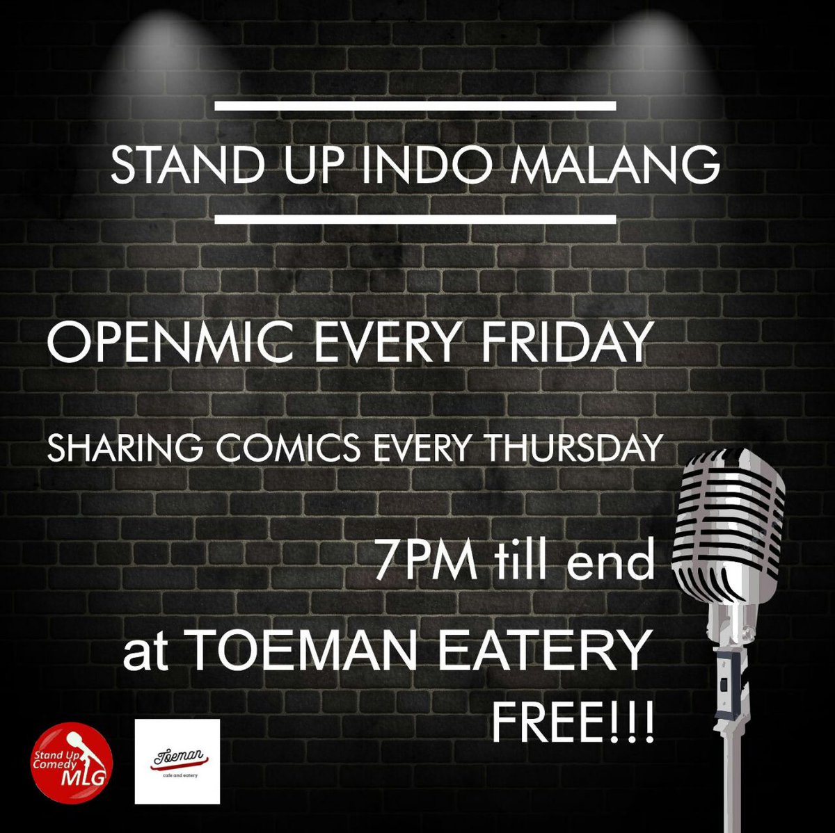 Malam ini
Nepo Cim #JumaTawa184
Di toeman cafe, mulai jam 19.00
Gratisss!!!!
Makan minum bayar dewe :))
Tempat asik, tapi terbatas :))