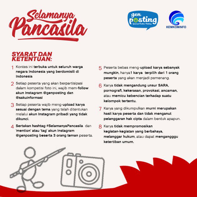 genposting's tweet photo. Ini syarat dan ketentuan kontes ya gengs #selamanyapancasila #genposting https://t.co/qMQW6UtyFC